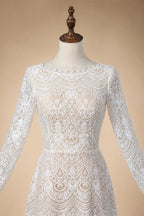 Glamorous White Long Sleeve Lace Wedding Dress with Removable Chiffon Overlay ZP058