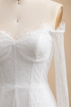 Luxury Ivory Off-the-Shoulder Long Sleeve Lace Mini Wedding Dress ZP134
