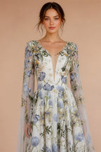 Luxury White Embroidery Long Sleeve Boho Train Wedding Dress ZP158