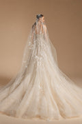 Romantic Champagne Strapless Floral Lace Tulle A-Line Wedding Dress with Veil ZP084