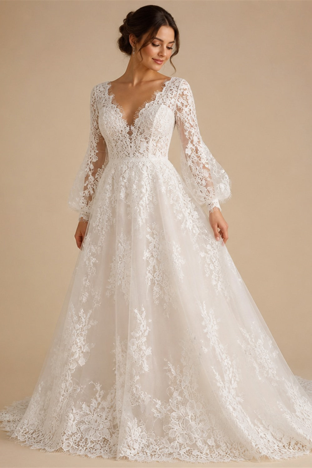 Elegant Ivory Sweetheart Neckline Sheer Lace Mermaid Wedding Dress with Veil ZP133