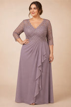 Plus Size Chiffon Wedding Dress With Long Sleeve V Neck And Open Back