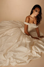 Elegant Ivory Strapless Ruched Satin Ball Gown Wedding Dress ZP070