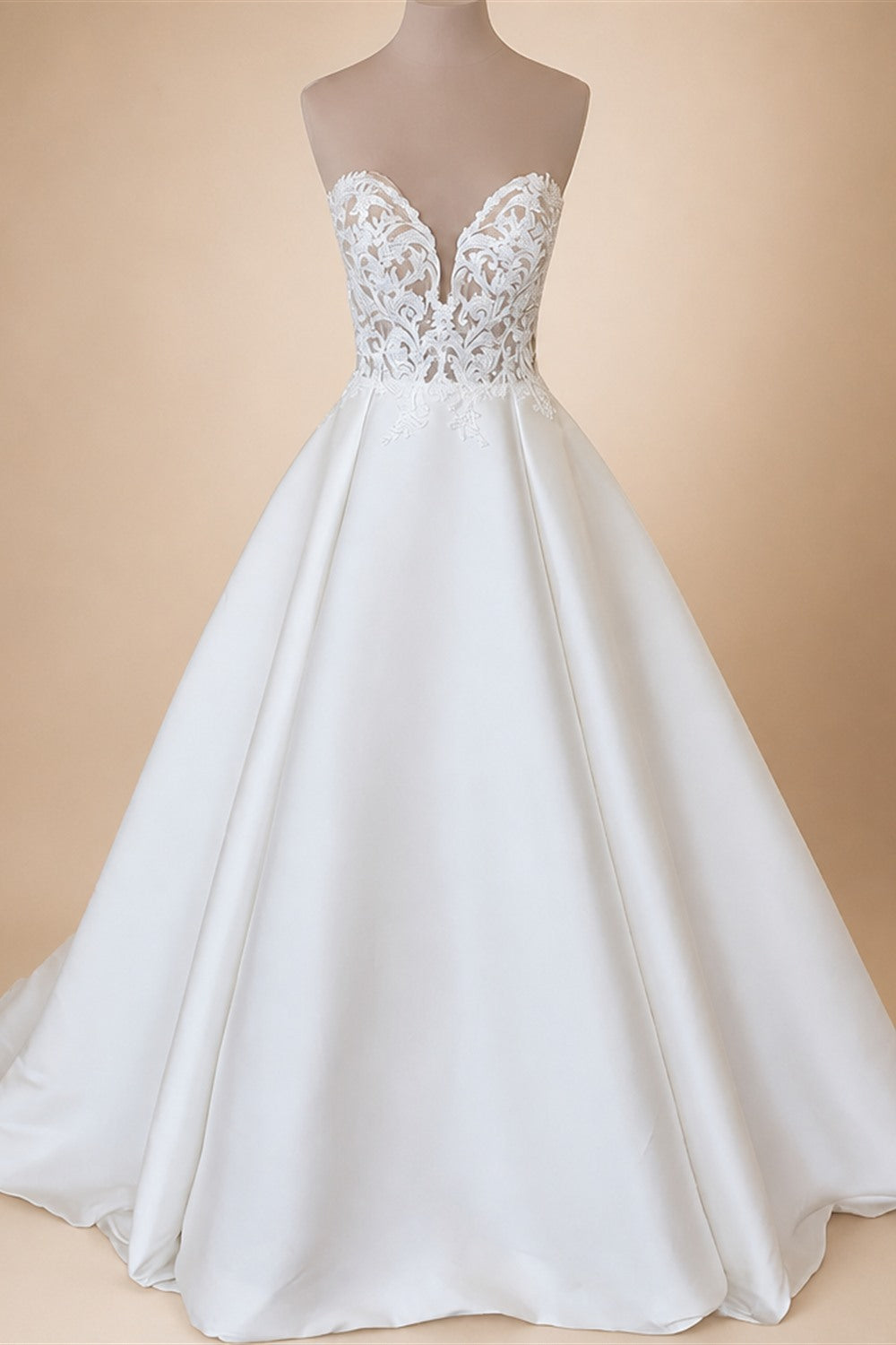Simple White Satin A Line Wedding Dress Sleeveless Sweetheart Gown