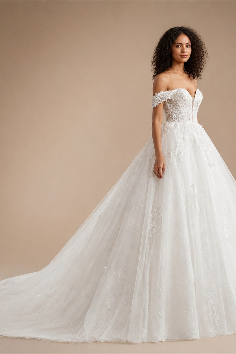 BEPEITHY Customized Plus Size Glitter Princess Wedding Dresses For Women 2026 Off Shoulder Ivory Bride Sleeveless Bridal Gown
