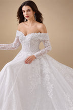 Plus Size A Line Wedding Dress Off Shoulder Lace Floral Customized