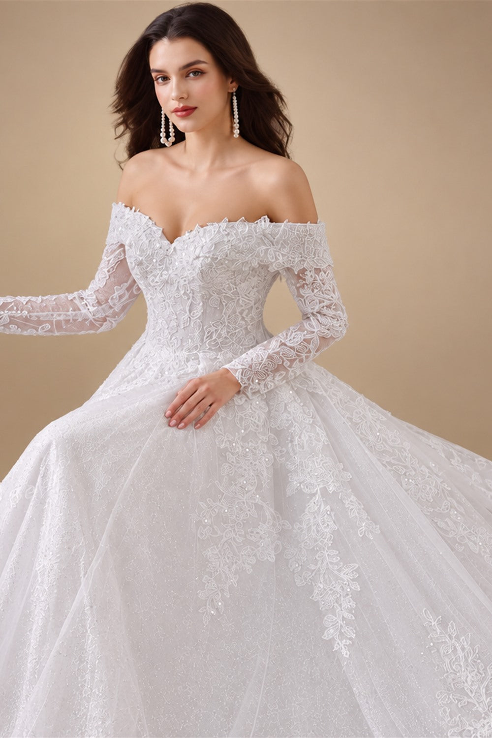 Plus Size A Line Wedding Dress Off Shoulder Lace Floral Customized