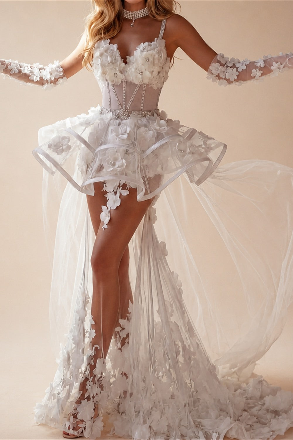 Exquisite Sheer Lace Mermaid Wedding Dresses with Structured 3D Flowers ZP020