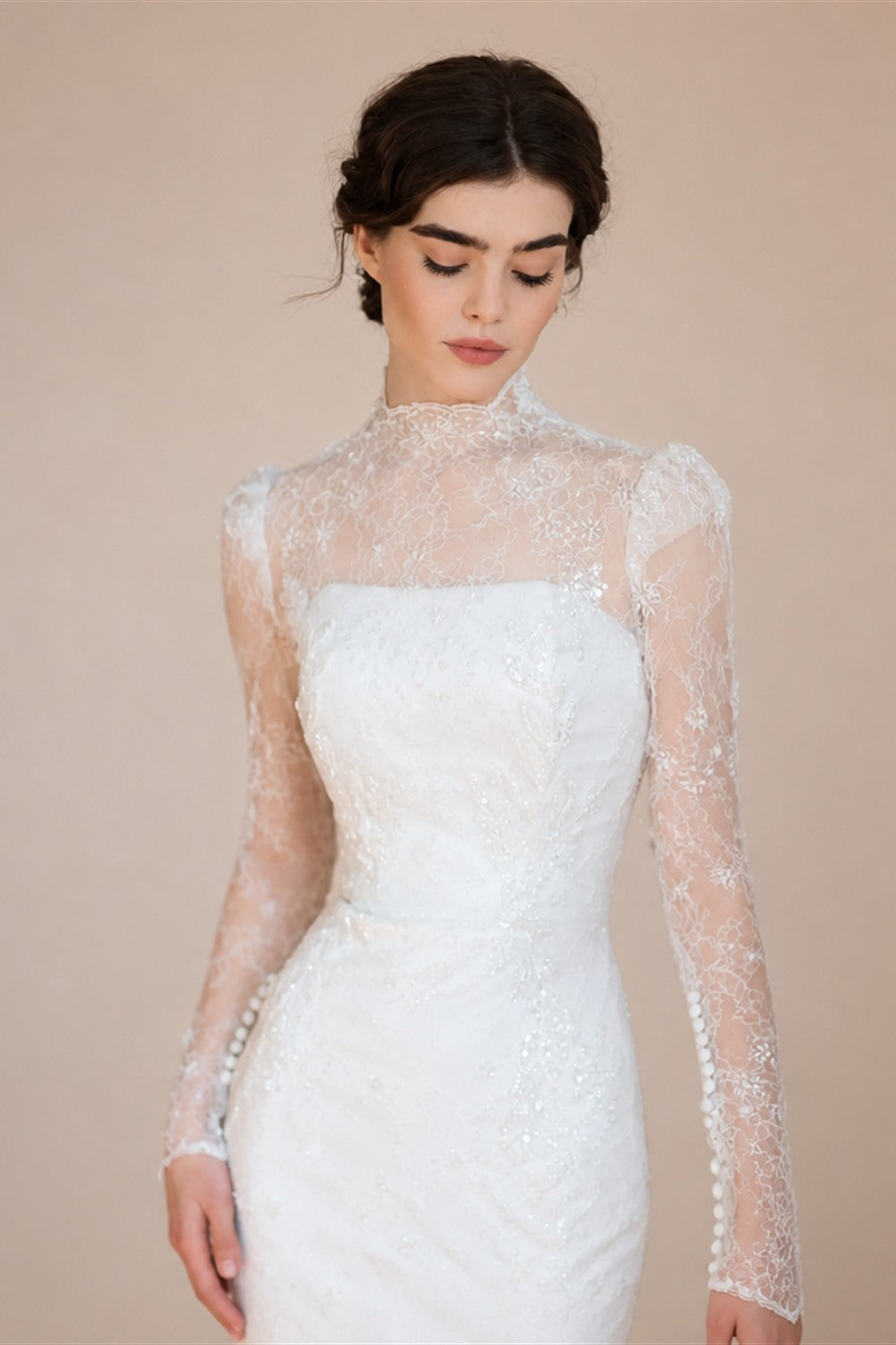 Elegant Printed Crystal Sheer Lace Mermaid Wedding Dress ZP169