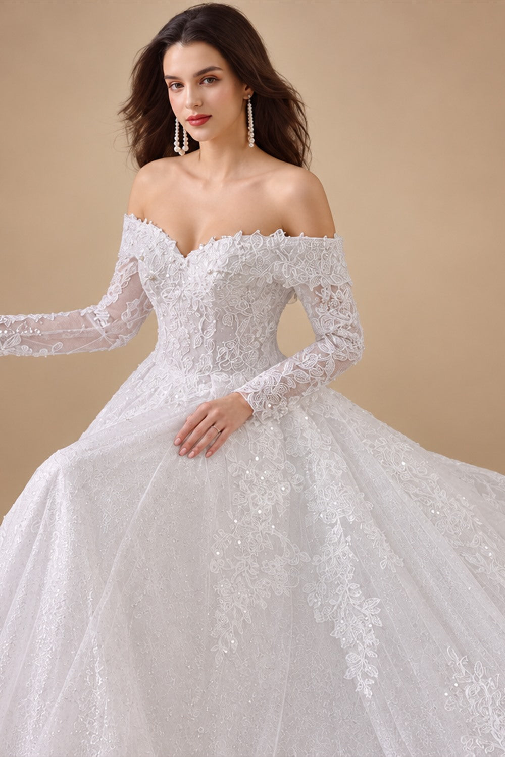 Plus Size A Line Wedding Dress Off Shoulder Lace Floral Customized