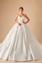 Classic Satin Strapless Sleeveless Bow Pleat A-Line Wedding Dresses Sweetheart Ball Gown Customized