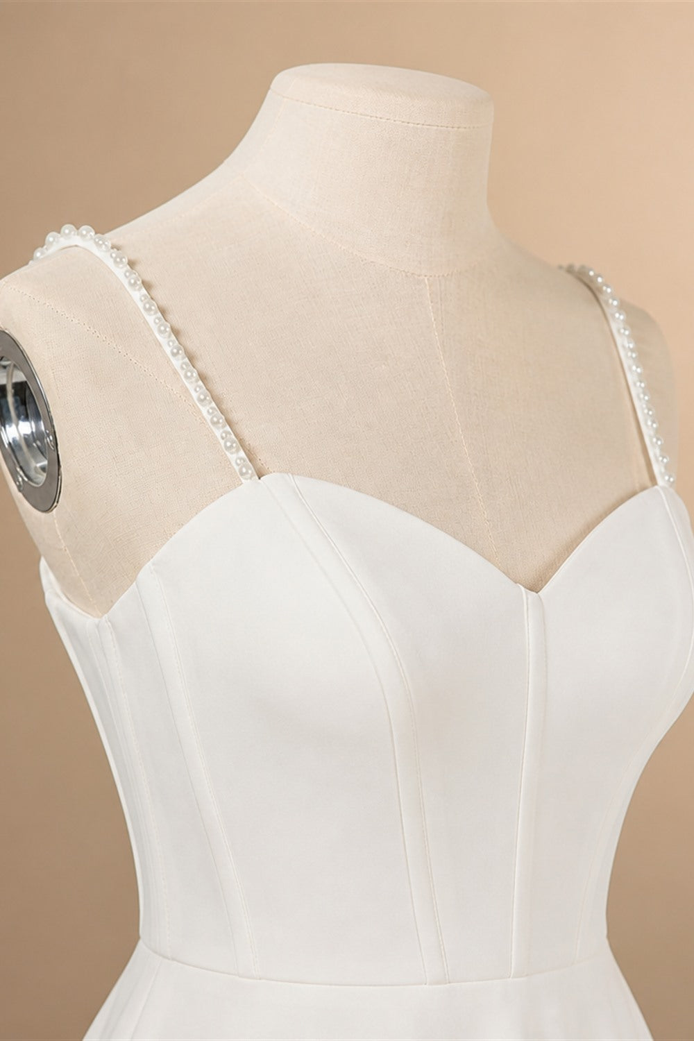 Elegant White Spaghetti Strap Satin Bodice Lace Tulle Wedding Dress with Train ZP065