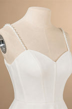 Elegant White Spaghetti Strap Satin Bodice Lace Tulle Wedding Dress with Train ZP065
