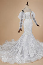 Glamorous White Sweetheart Neckline Mermaid Wedding Dress with Detachable Tulle Sleeves ZP056