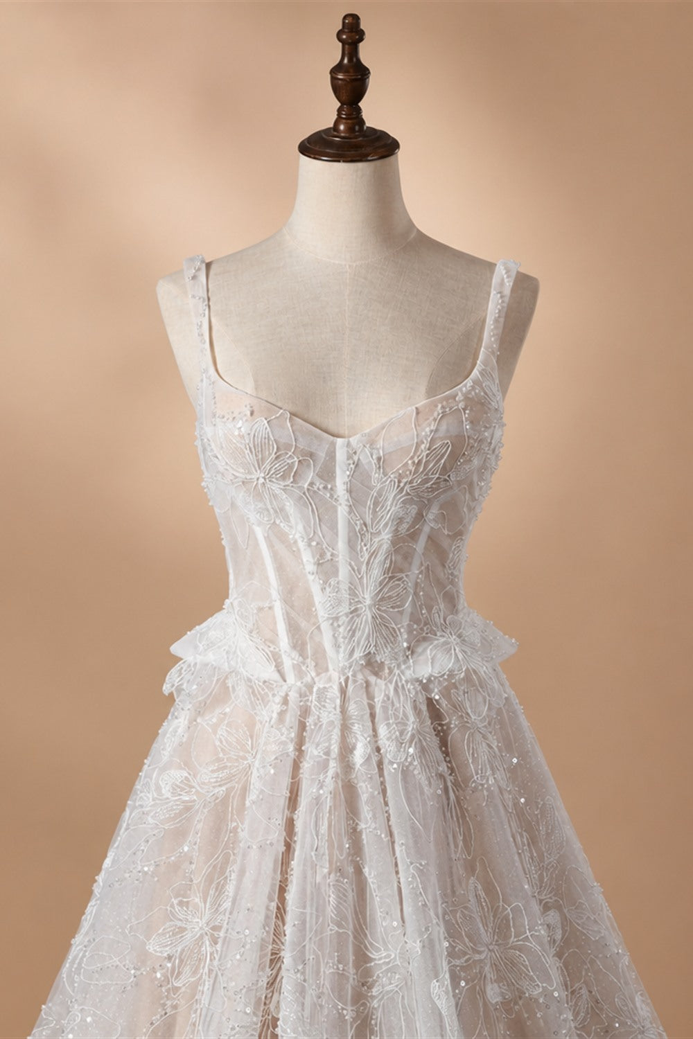 Luxury Ivory Square Neck Corset Lace Tulle A-Line Wedding Dress with Train ZP064