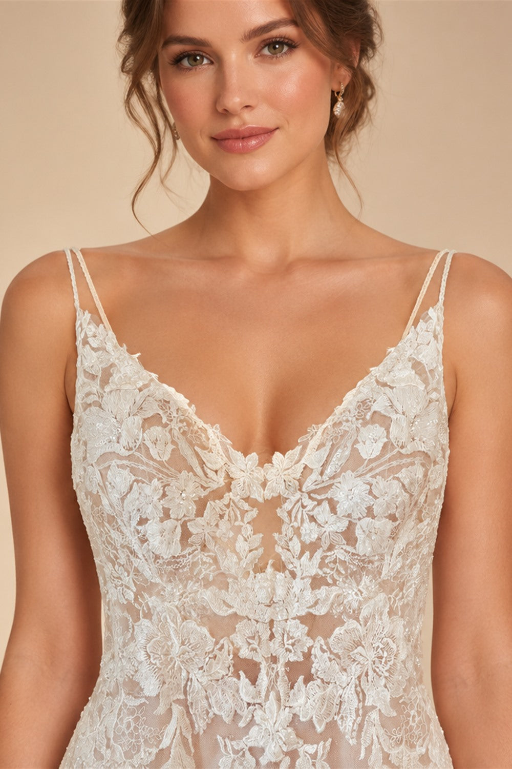 Spaghetti Straps Mermaid Wedding Dresses Champagne Bride Dress
