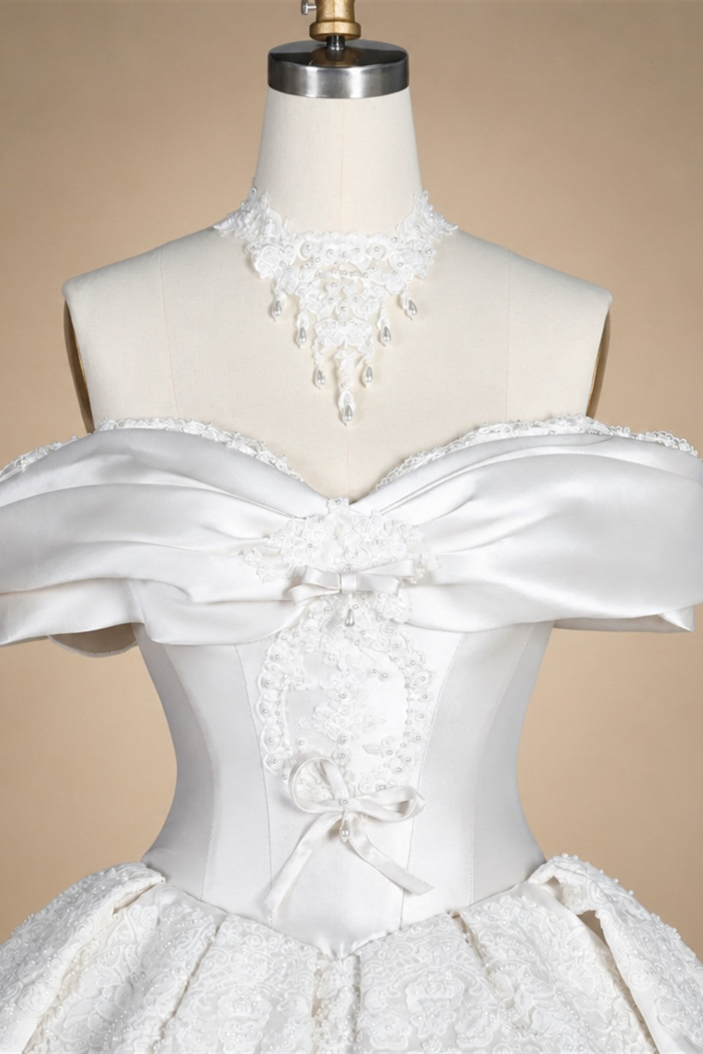 Off the Shoulder White Satin Ball Gown Flower Girl Dress with Long Cathedral Train ZP017