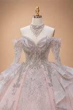 Luxury Embroidery Puff Sleeve Ball Gown Wedding Dress ZP156