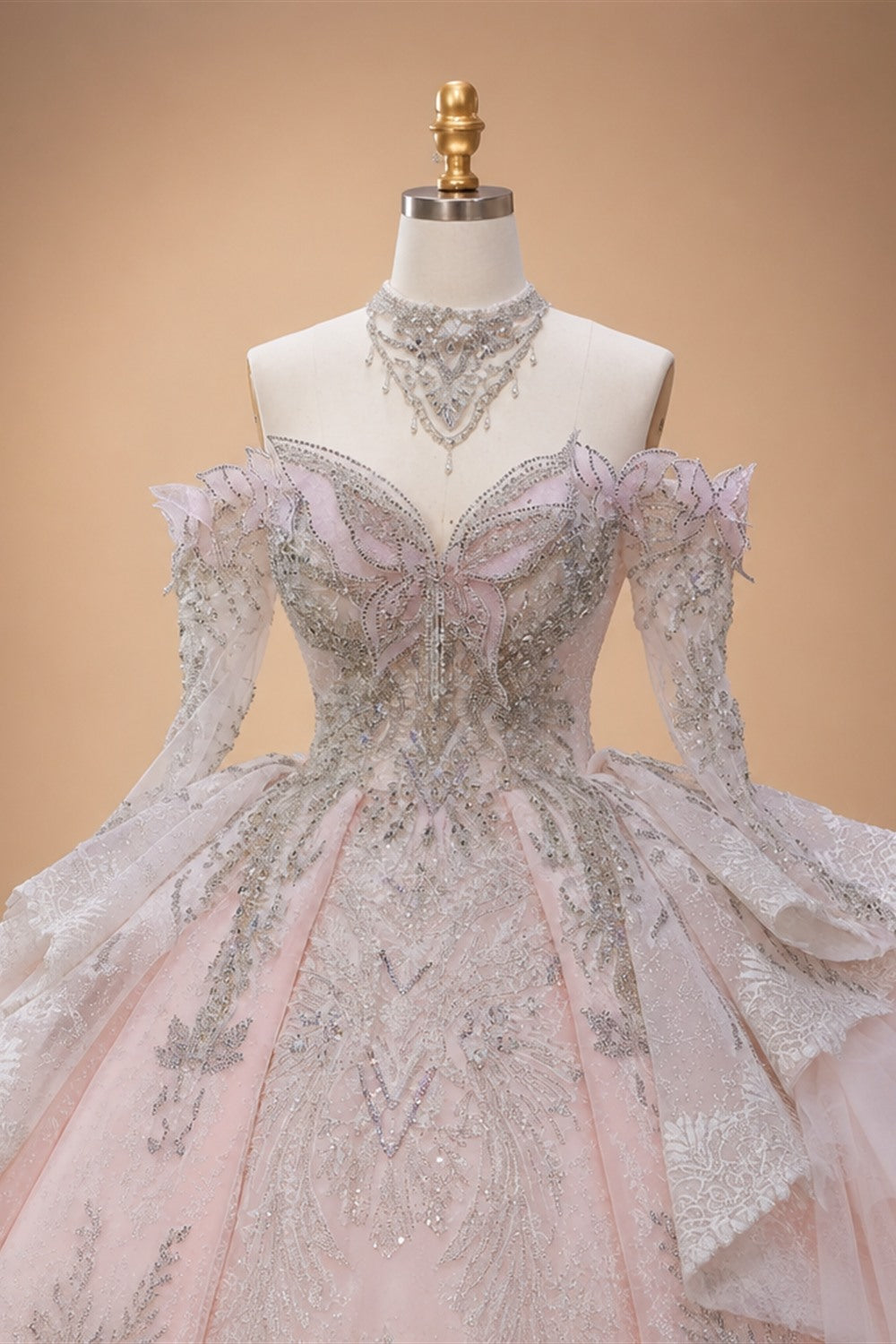 Luxury Embroidery Puff Sleeve Ball Gown Wedding Dress ZP156