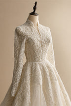Luxury Sequin Pearl Long Sleeve Ball Gown Wedding Dress ZP186