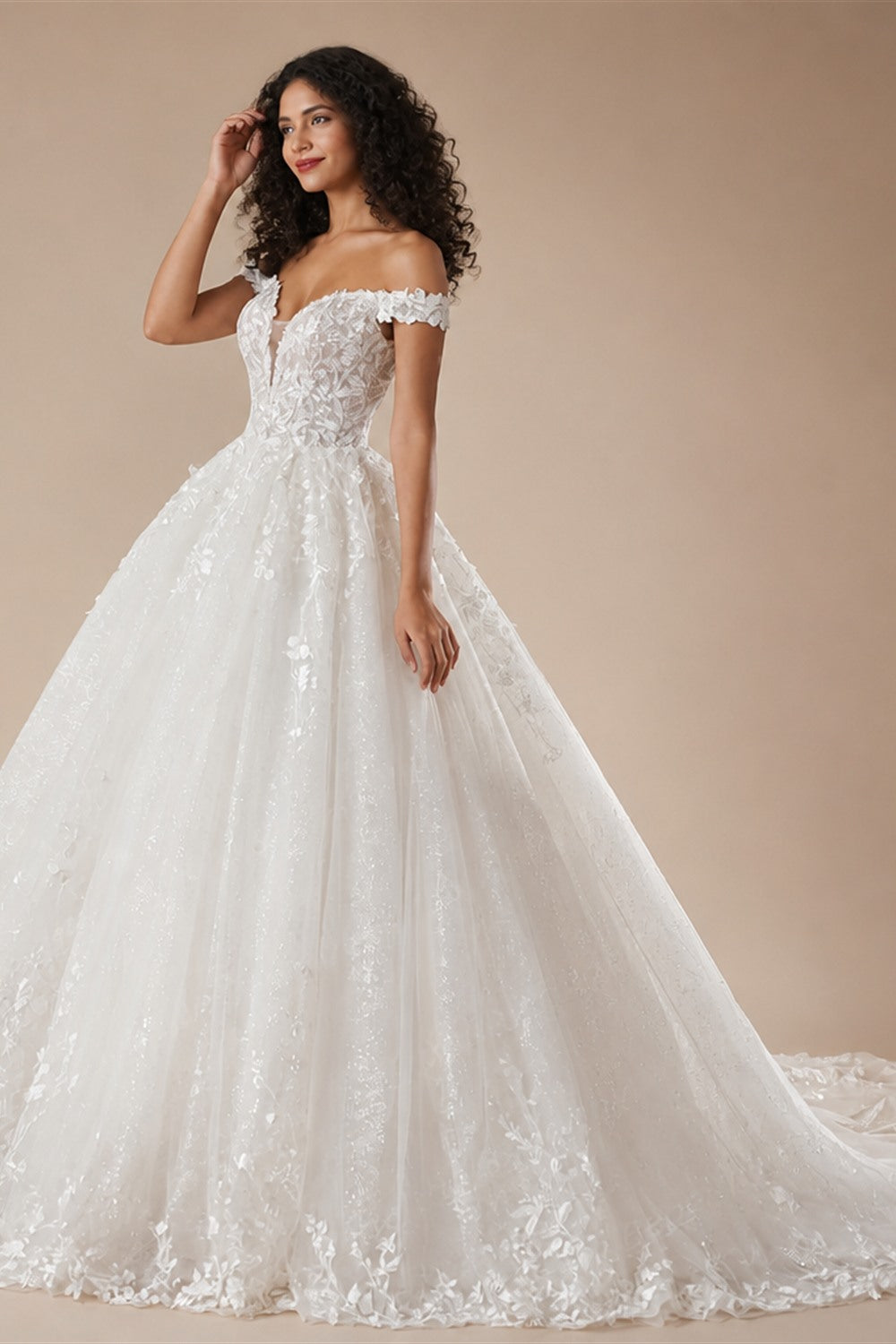 BEPEITHY Customized Off The Shoulder Lace Wedding Dresses For Women 2025 Glitter Bride Ivory Bridal Gown Vestidos De Novia Boda