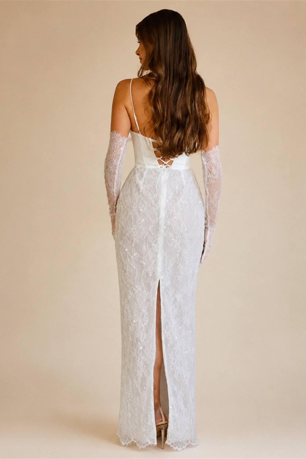 Luxury Off White Lace Corset Sweetheart Mermaid Wedding Dress with Gloves ZP009