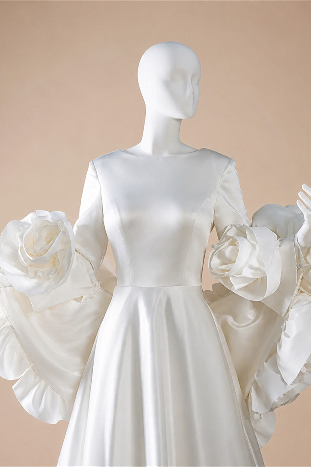 Ivory  Romantic A-Line Satin Wedding Dress 3D Rose Floral With Veil  ZP033