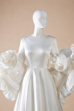 Ivory  Romantic A-Line Satin Wedding Dress 3D Rose Floral With Veil  ZP033