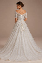 Luxury Beaded Puffy Lace Off Shoulder Wedding Dress ZP179