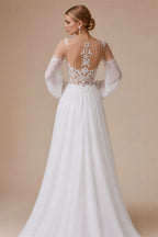 Wedding Dress Long Sleeve A-Line Appliques Beaded Bride Gown Beach Princess BECHOYER HB78 Plus Size Customized Vestido de Noiva