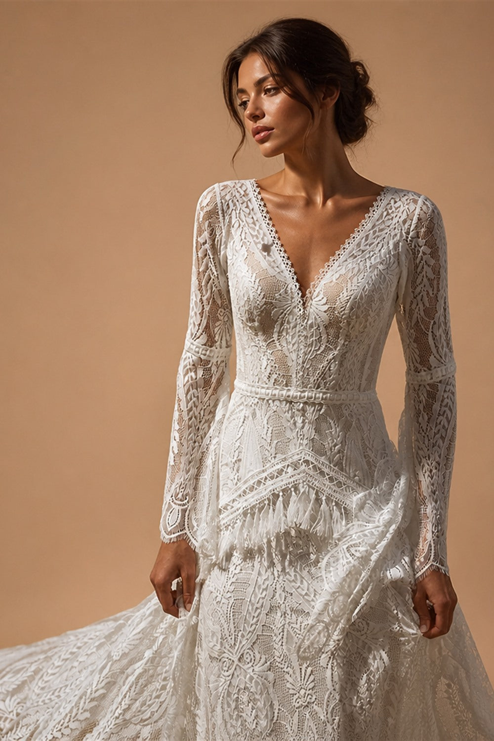 robe mariee boheme Lace Long Sleeve Mermaid Wedding Dress 2025 Boho Customized Bridal Gown for Women vestidos de novia sirena