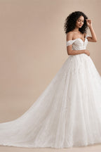BEPEITHY Customized Plus Size Glitter Princess Wedding Dresses For Women 2026 Off Shoulder Ivory Bride Sleeveless Bridal Gown