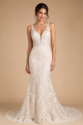 Boho Wedding Dress with slit Sexy Lace Appliques Backlesss Beach Bridals Dress Wedding Gowns Custom made vestido de novia