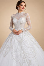 Luxury Beaded Long Sleeve Ball Gown Wedding Dress ZP184