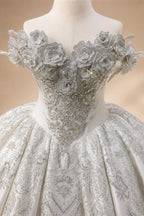 Ivory Luxury Satin Ball Gown with Silver Embroidery Wedding Dress ZP166