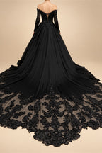 Black Luxury Gothic Wedding Dress Heavy Beading Lace Ball Gown ZP198