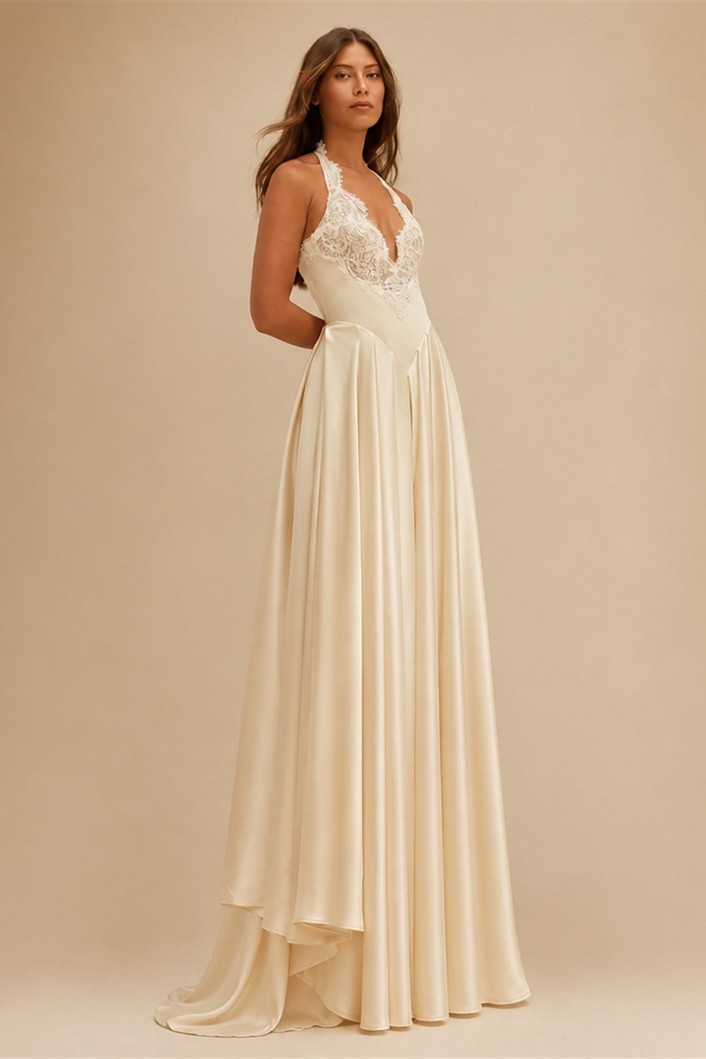 Luxury Spaghetti Strap V-Neck Lace Satin A-Line Wedding Dress with Veil ZP040