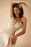 Strapless Ruched Wedding Dresses with High Leg Slit ZP023