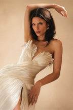 Strapless Ruched Wedding Dresses with High Leg Slit ZP023