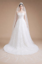 Luxury White Off-the-Shoulder Train Wedding Dress with Veil ZP153
