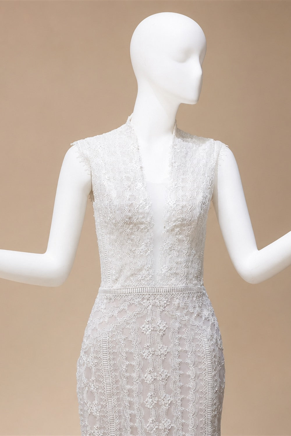 Elegant Ivory High Neck Sheer Lace Long Sleeves Mermaid Wedding Dress with Veil ZP085