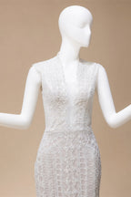 Elegant Ivory High Neck Sheer Lace Long Sleeves Mermaid Wedding Dress with Veil ZP085