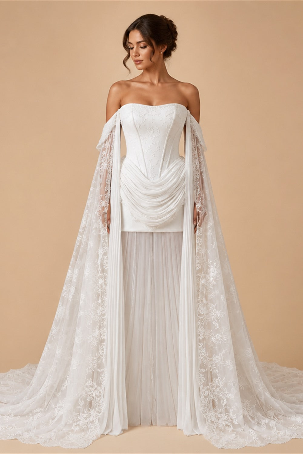 Strapless Corset Wedding Dresses with High-Low Lace Train ZP025