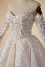 Elegant Ivory Strapless Corset Lace Tulle Bridal Gown Wedding Dress with Long Detachable Sleeves ZP067