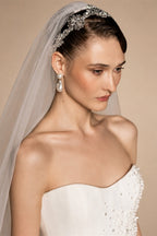 Elegant White Strapless Bodice Crystal Ball Gown Wedding Dress with Veil ZP080