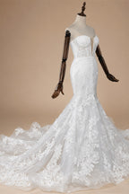 Glamorous White Sweetheart Neckline Mermaid Wedding Dress with Detachable Tulle Sleeves ZP056