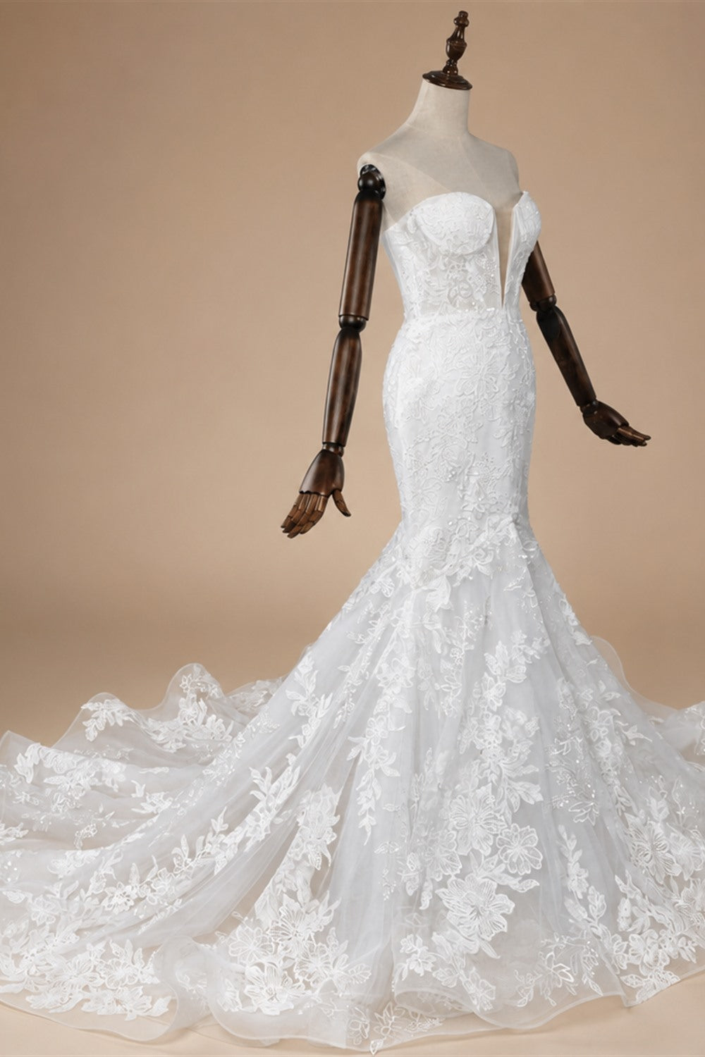 Glamorous White Sweetheart Neckline Mermaid Wedding Dress with Detachable Tulle Sleeves ZP056