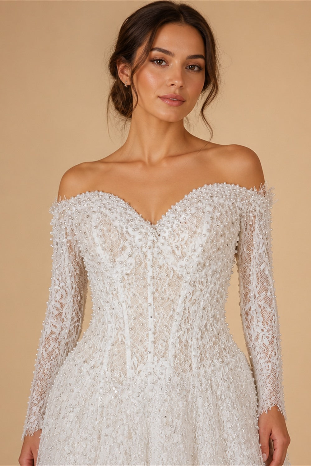 White Boho Romantic Lace Mermaid Wedding Dress Beaded Sequins With Lace Train ZP038