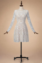 Glamorous White Long Sleeve Lace Wedding Dress with Removable Chiffon Overlay ZP058