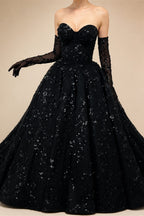 Black Luxury Gothic Sequin Ballgown Tulle Wedding Dress  ZP030